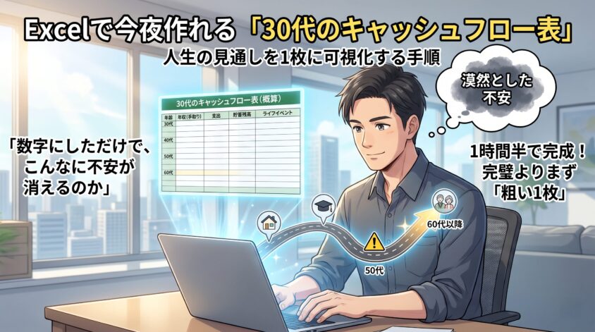 Excelで今夜作れる「30代のキャッシュフロー表」—人生の見通しを1枚に可視化する手順